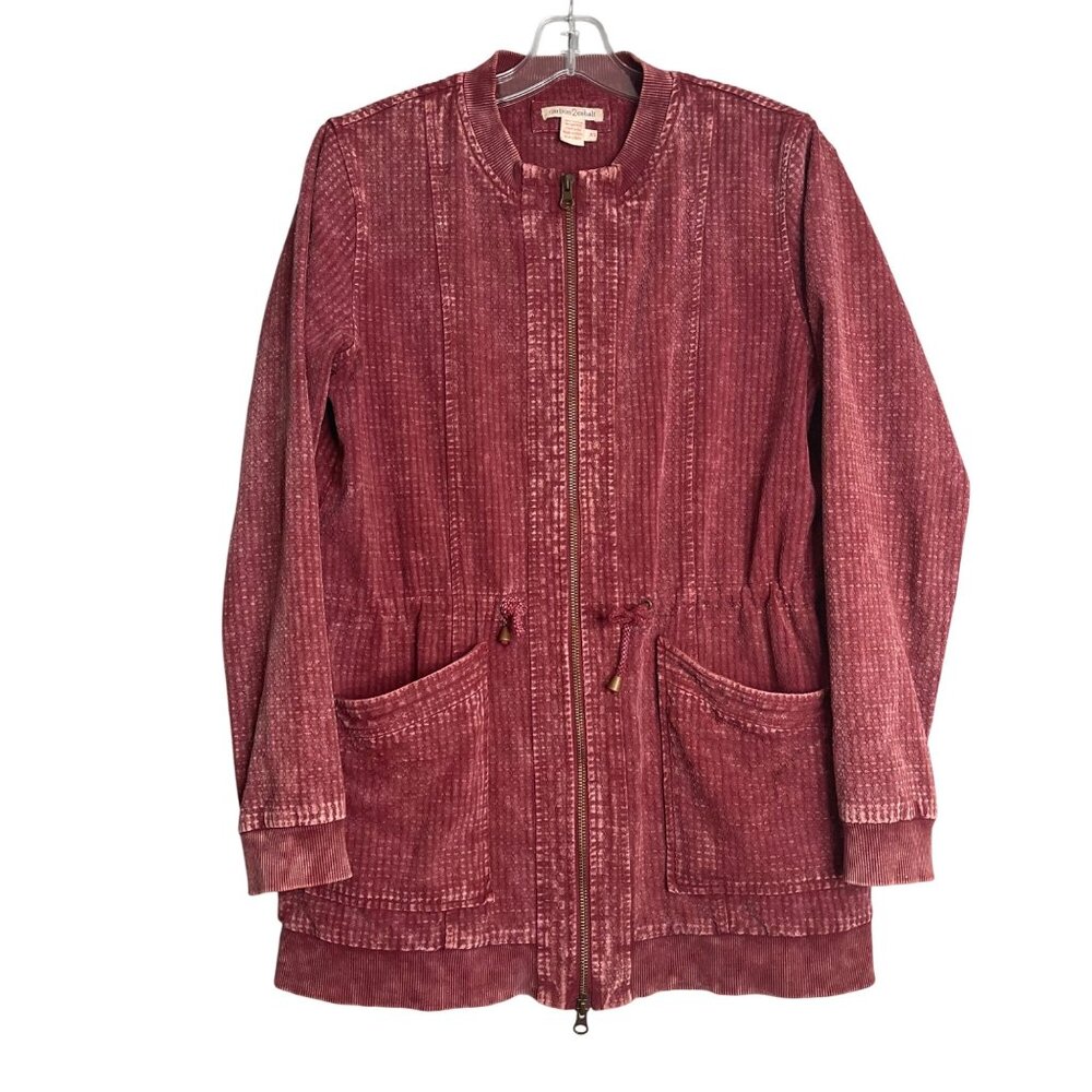 Carbon2Cobalt Jacket Burgundy Red Womens XS Full Zip Waffle‎ Knit Textured Faded